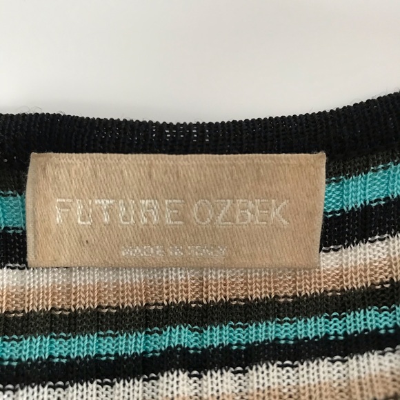 Ozbek Knitted Striped Short Sleeve Top Blue Black Tan 90’s Y2K Vintage - Picture 7 of 13